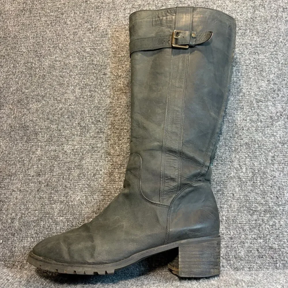 Corso Como Black Leather Tall Knee High Riding Boots Block Heel Women Size 11